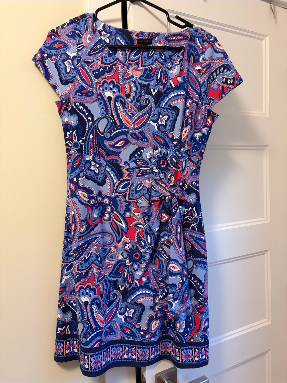 Talbots Blue and Pink Paisley Wrap-Style Dress